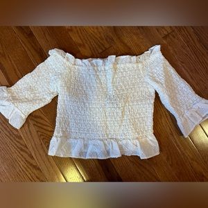White ruffle off shoulder top